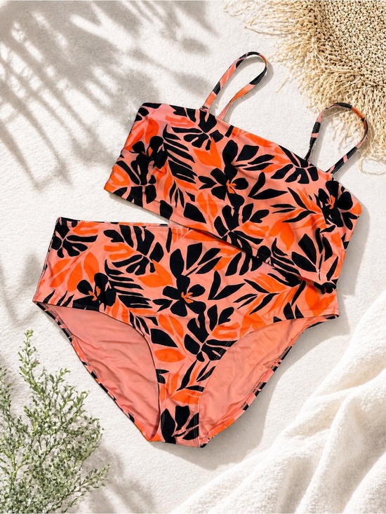 Old Navy Other - Old Navy Coral and Black Floral High-Waist Bikini